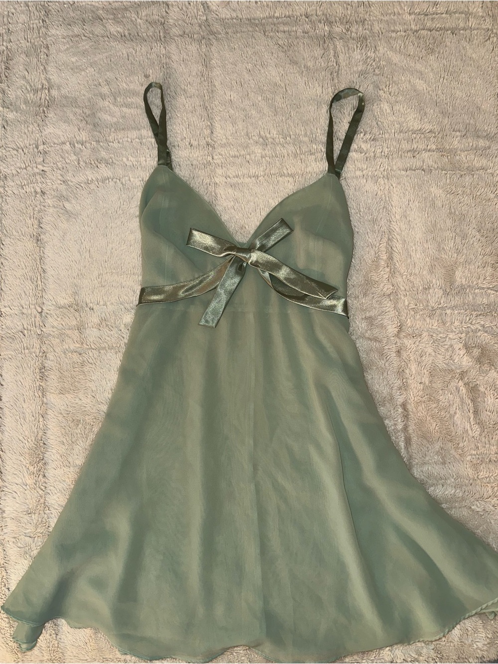 La SENZA Chiffon Satin Bow Slip Dress in Sage Green